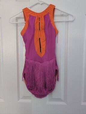 Girls Pink and Orange Fringe Dance Leotard Jazz Tenth House